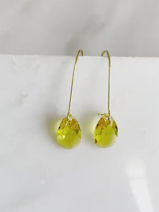 Long yellow topaz crystal earrings