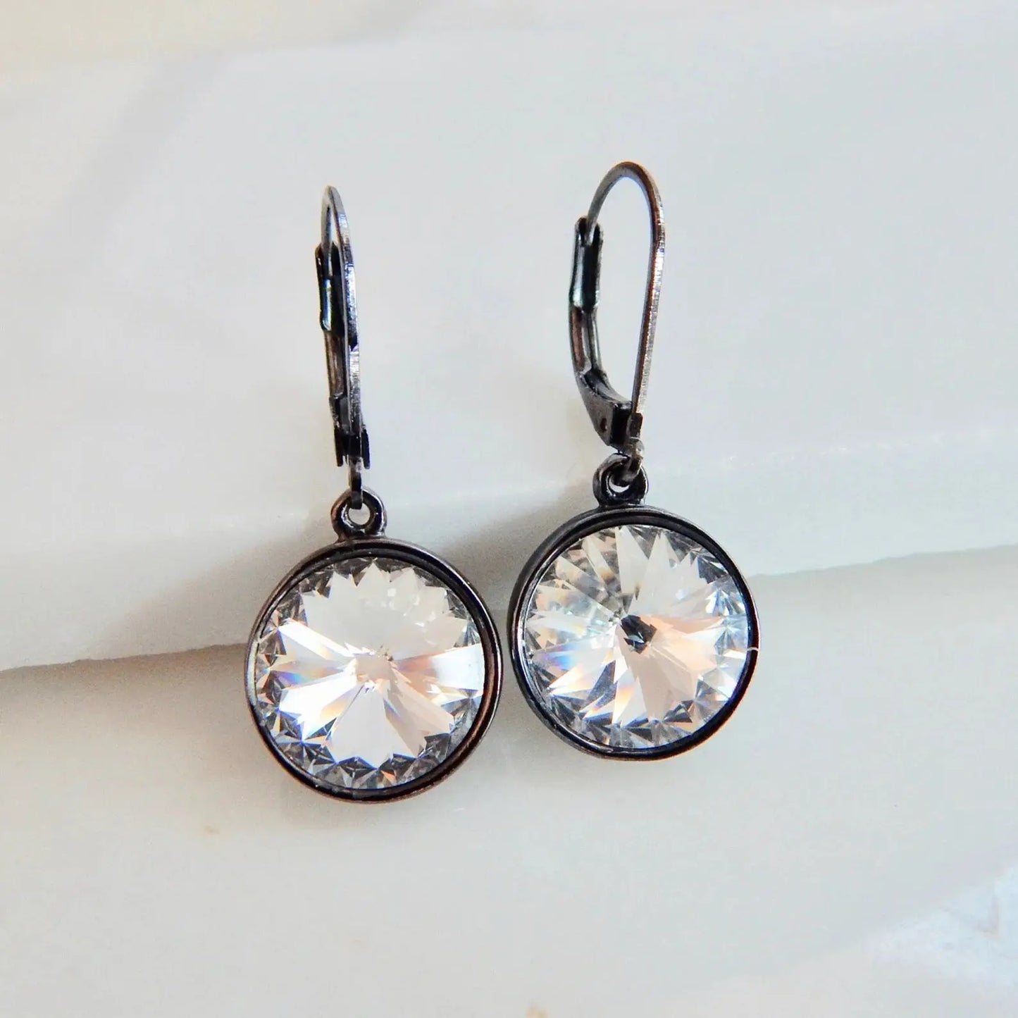 Rivoli Crystal Gunmetal Earrings LoveYourBling