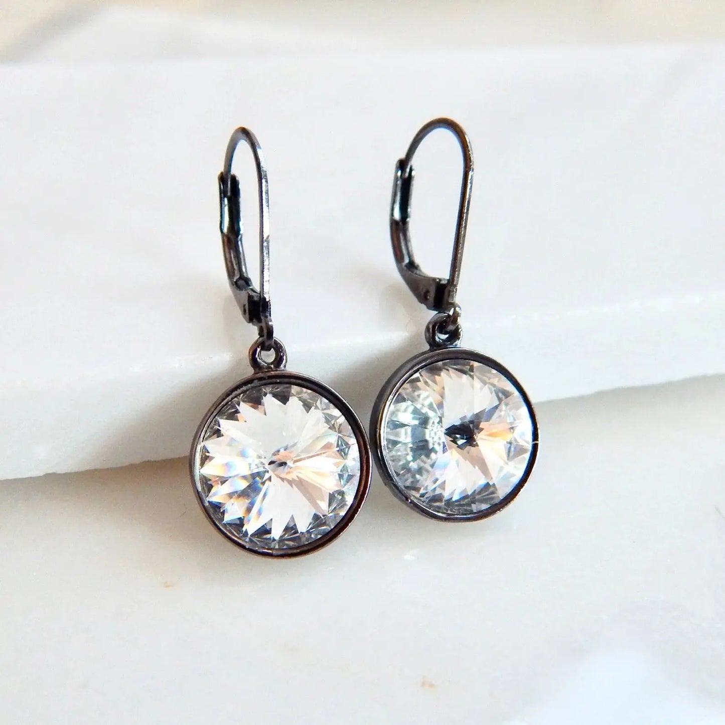 Rivoli Crystal Gunmetal Earrings LoveYourBling