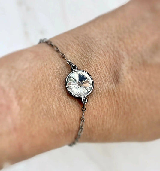 Clear crystal rivoli bracelet on gunmetal LoveYourBling