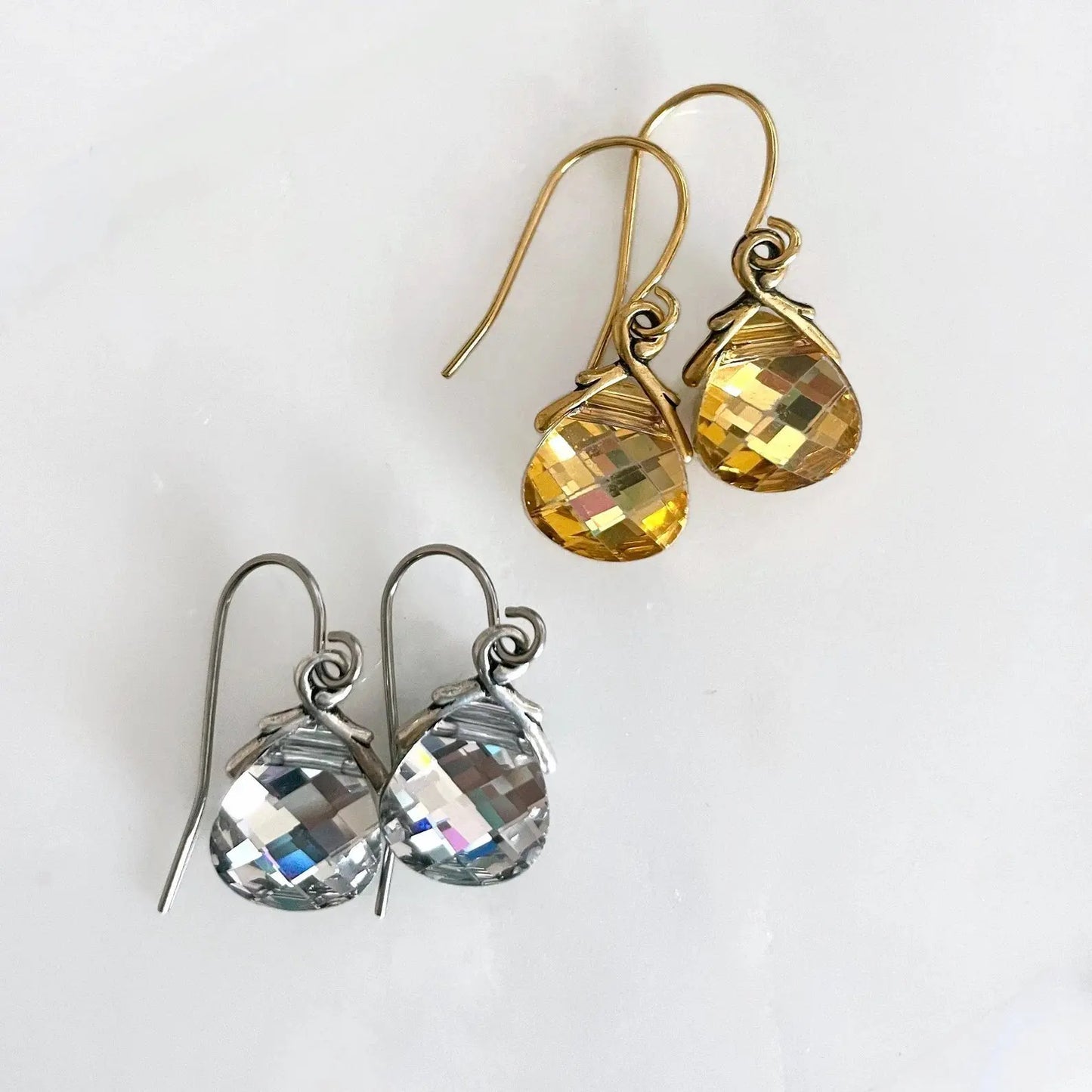 Crystal metallic flat briolette earrings in silver or gold LoveYourBling