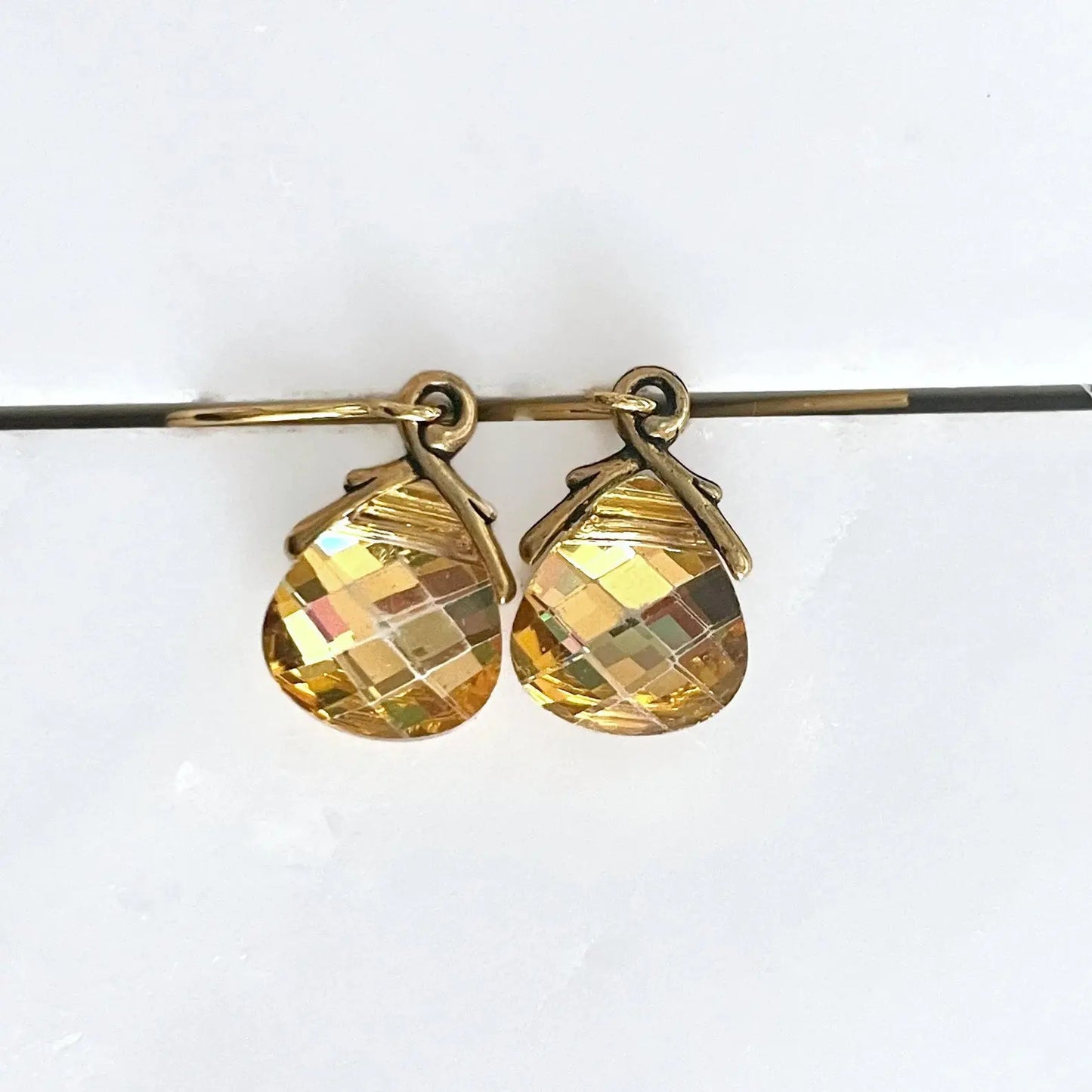 Crystal metallic flat briolette earrings in silver or gold LoveYourBling