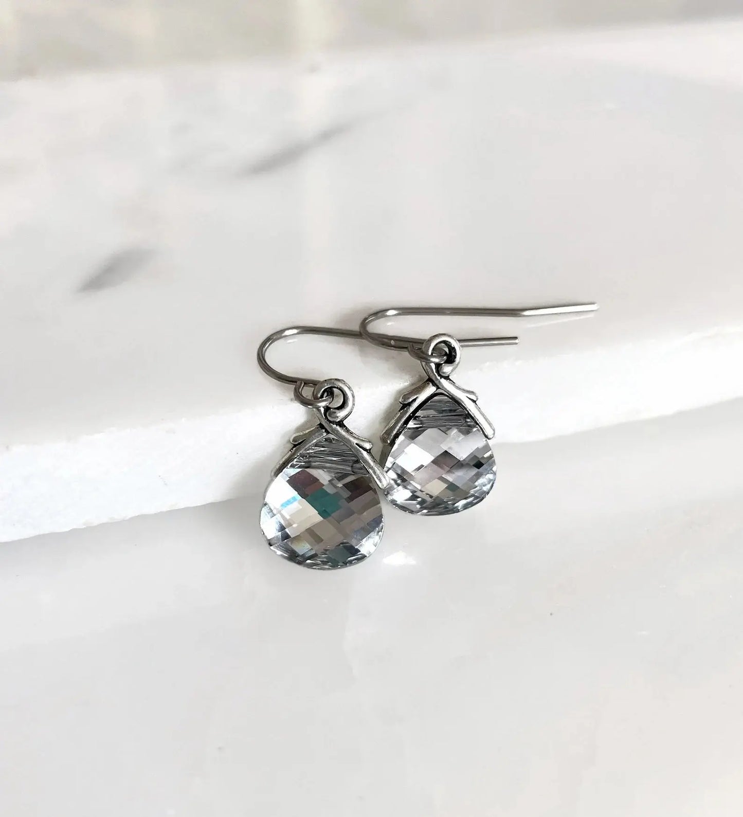 Crystal metallic flat briolette earrings in silver or gold LoveYourBling