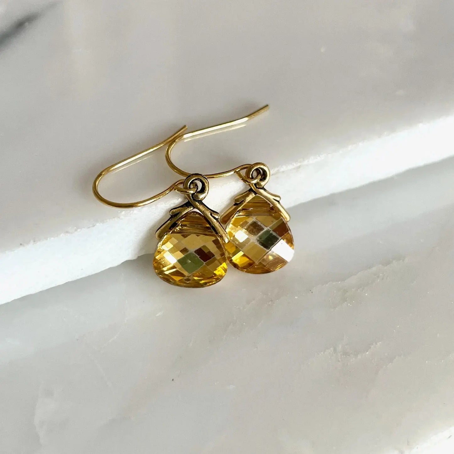 Crystal metallic flat briolette earrings in silver or gold LoveYourBling