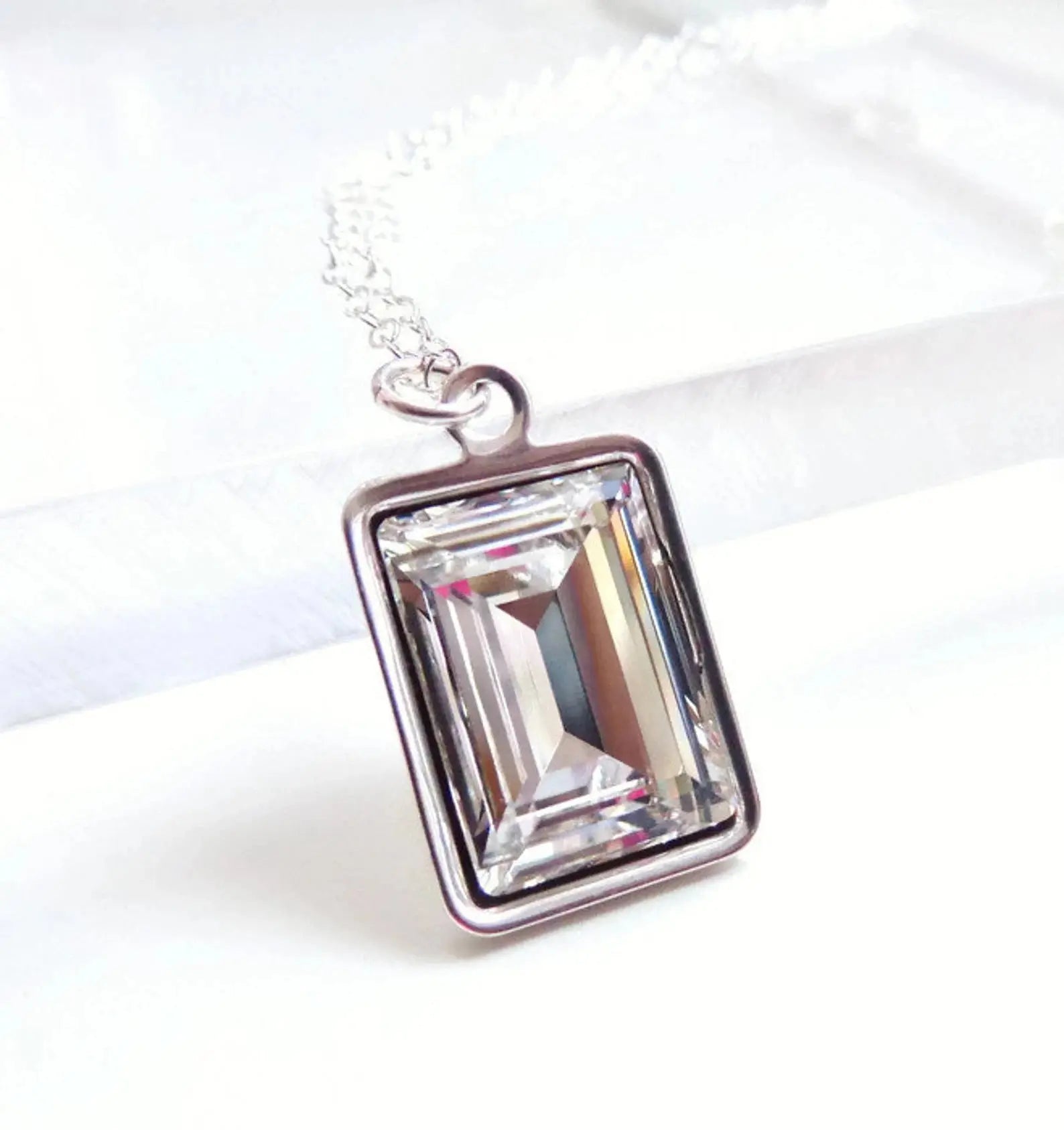 Clear emerald cut crystal necklace LoveYourBling