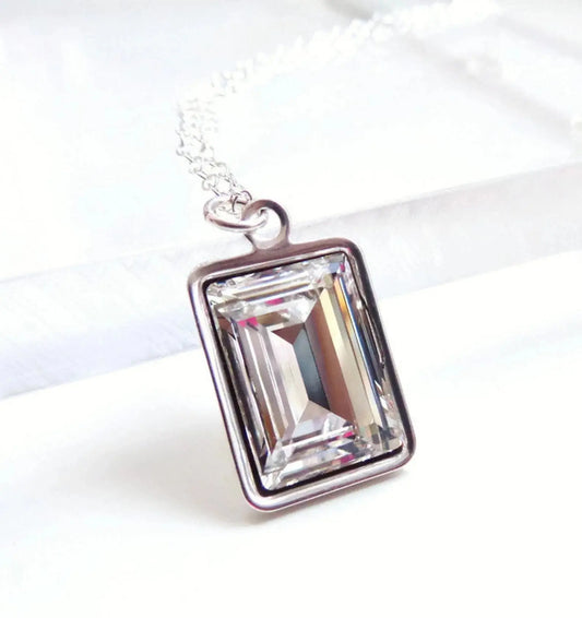 Clear emerald cut crystal necklace LoveYourBling