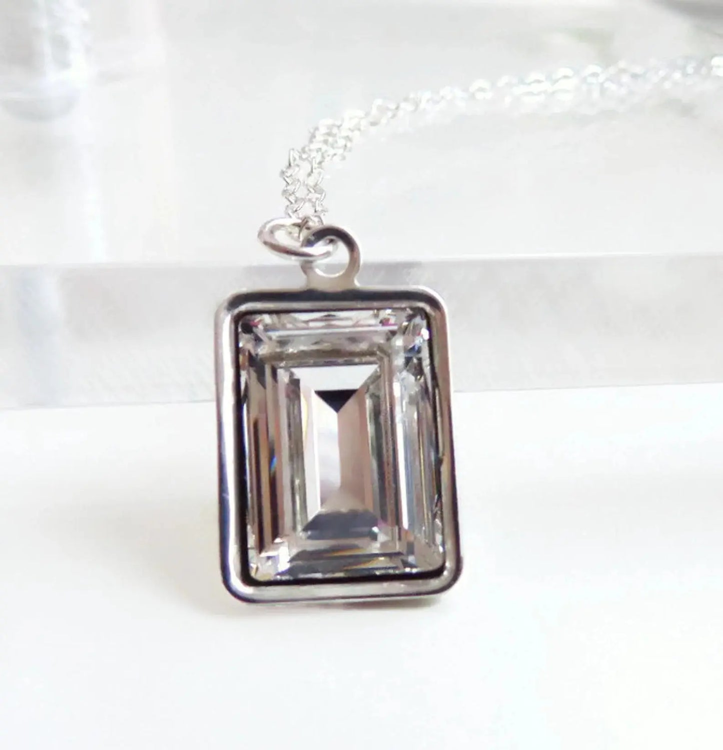 Clear emerald cut crystal necklace LoveYourBling