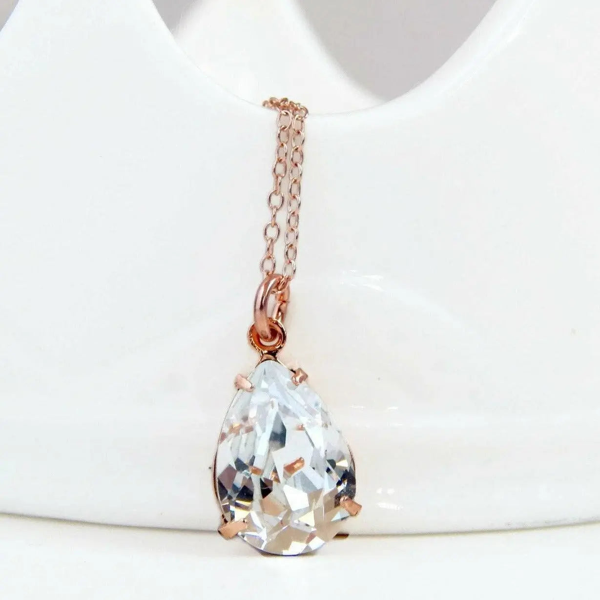 Rose gold clear pear pendant necklace LoveYourBling