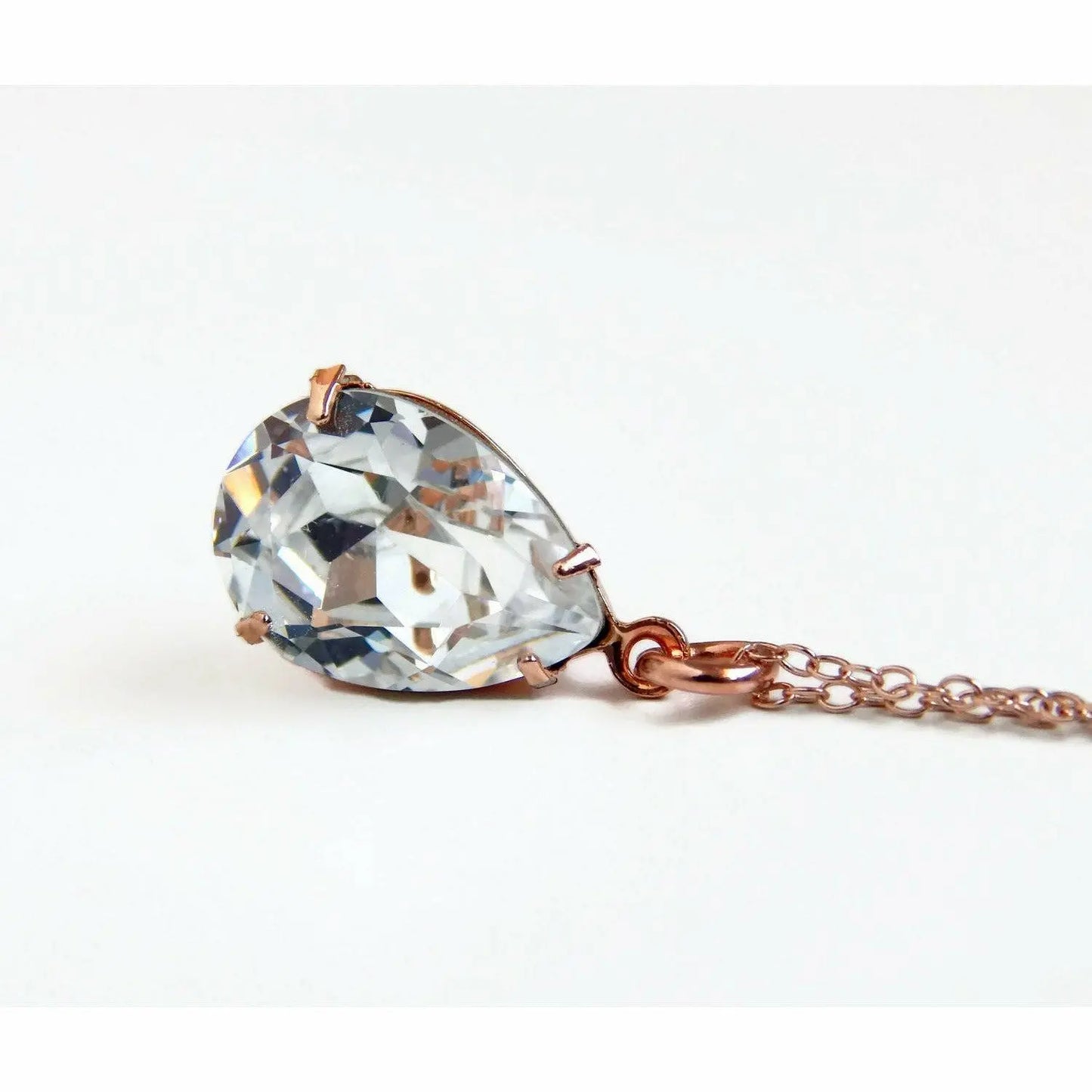 Rose gold clear pear pendant necklace LoveYourBling