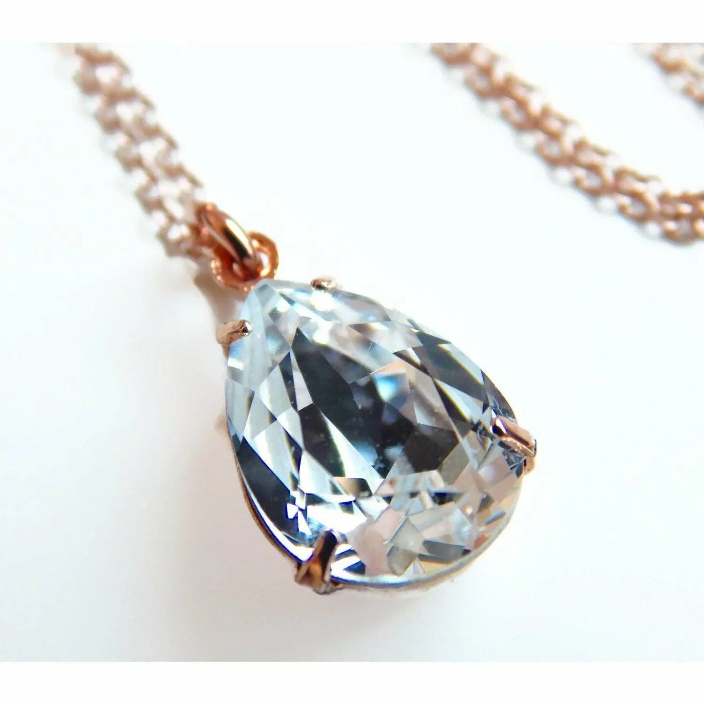 Rose gold clear pear pendant necklace LoveYourBling