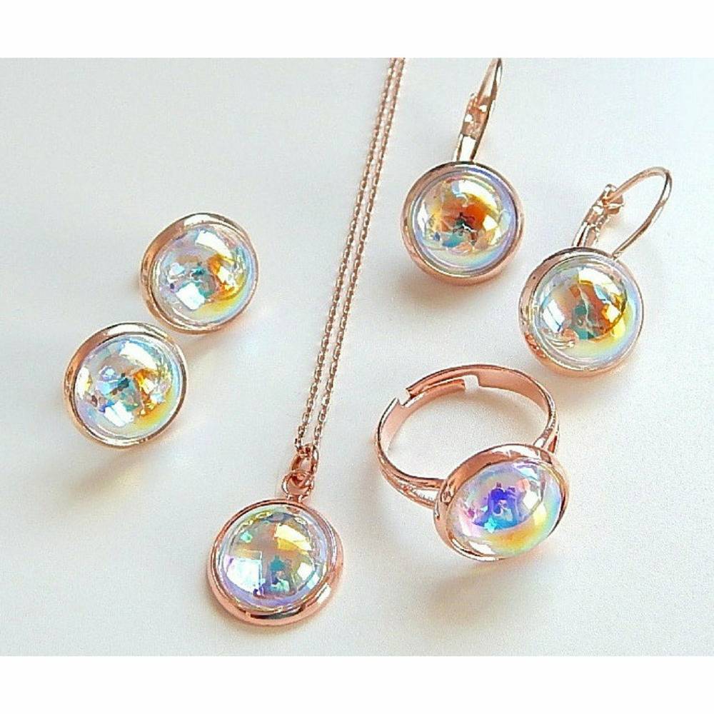 Rose gold bubble crystal leverback earrings
