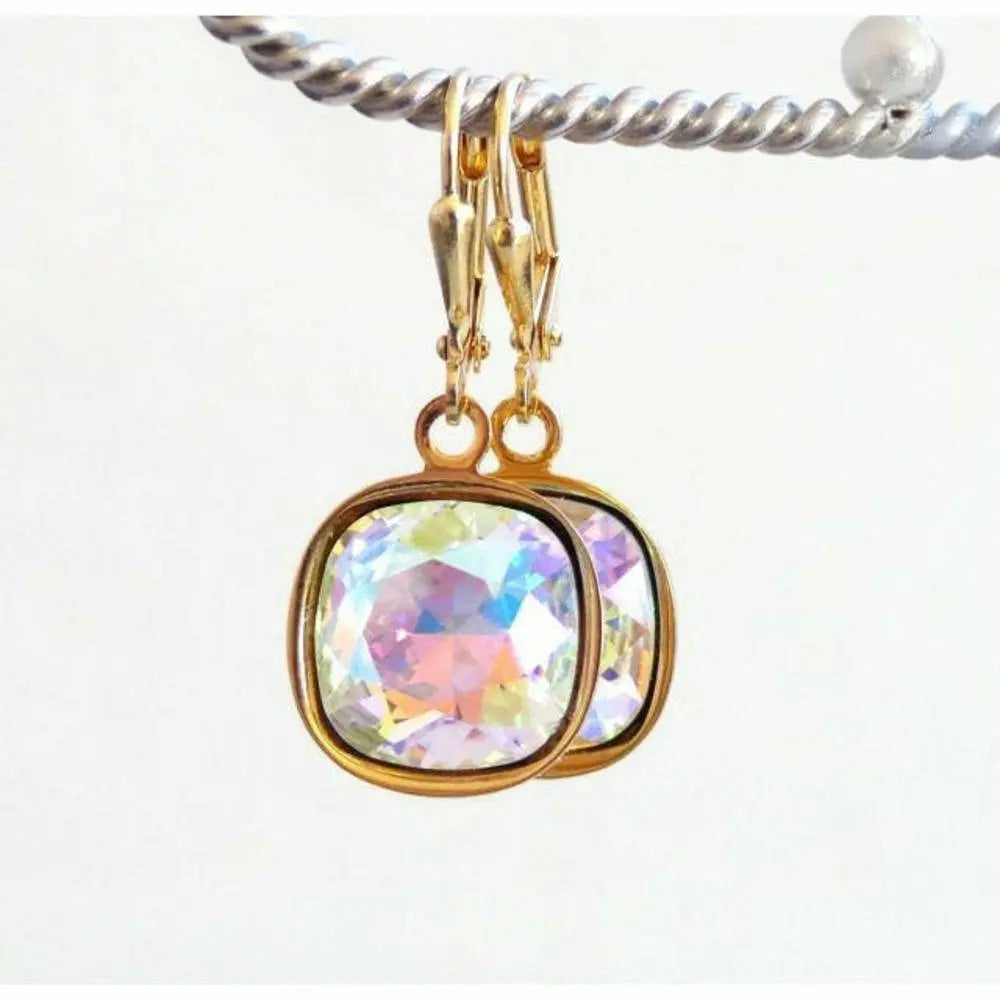 Rainbow square crystal earrings LoveYourBling