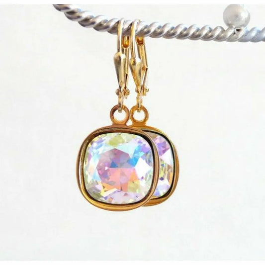 Rainbow square crystal earrings LoveYourBling