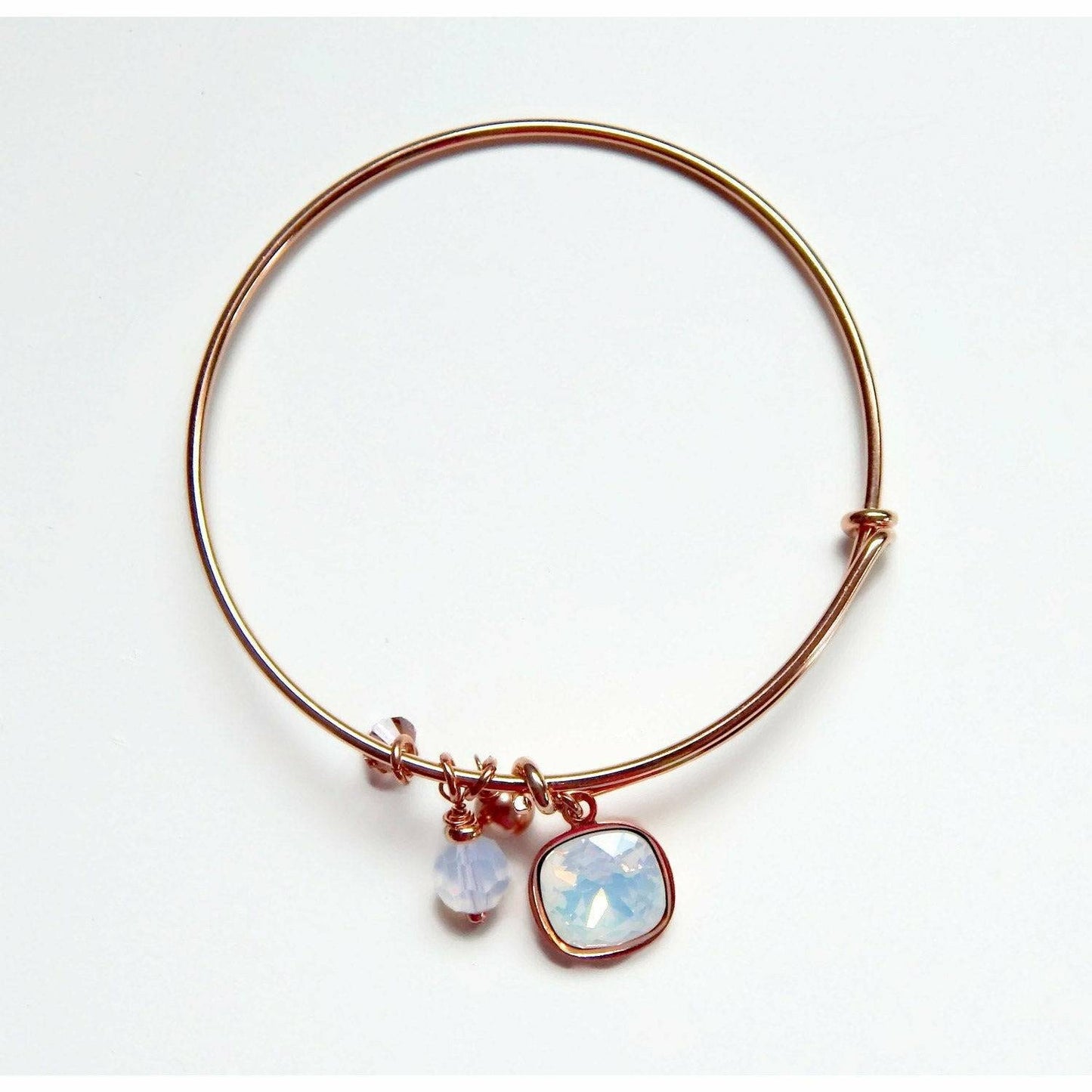 Rose gold bangle crystal charm bracelet