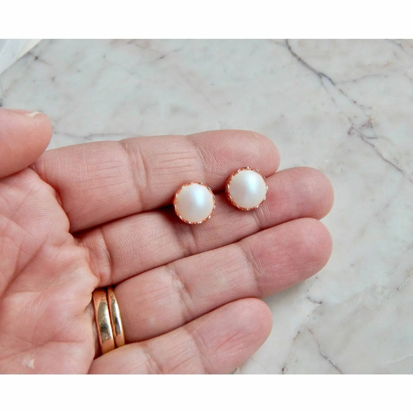 Rose gold pearl stud earrings LoveYourBling