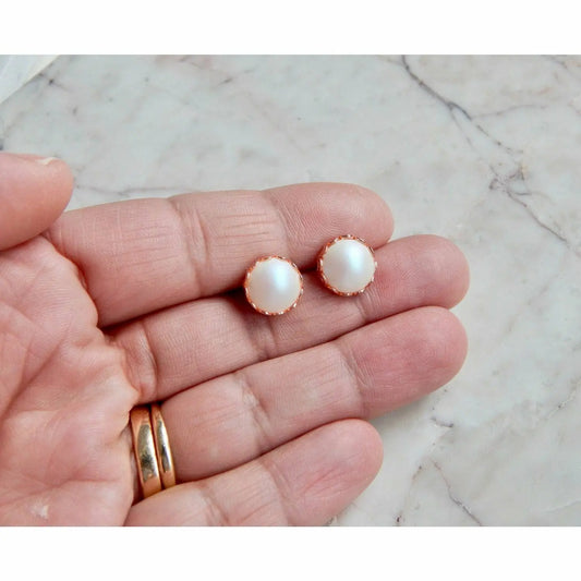 Rose gold pearl stud earrings LoveYourBling