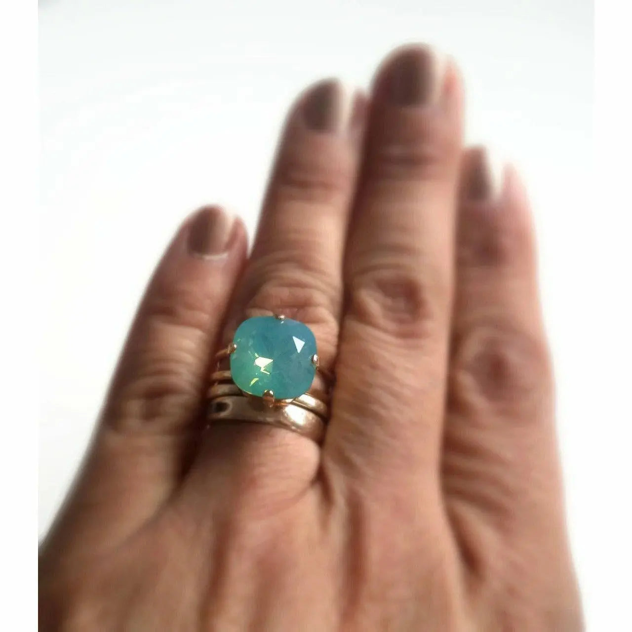 Mint pacific opal square stone crystal ring LoveYourBling