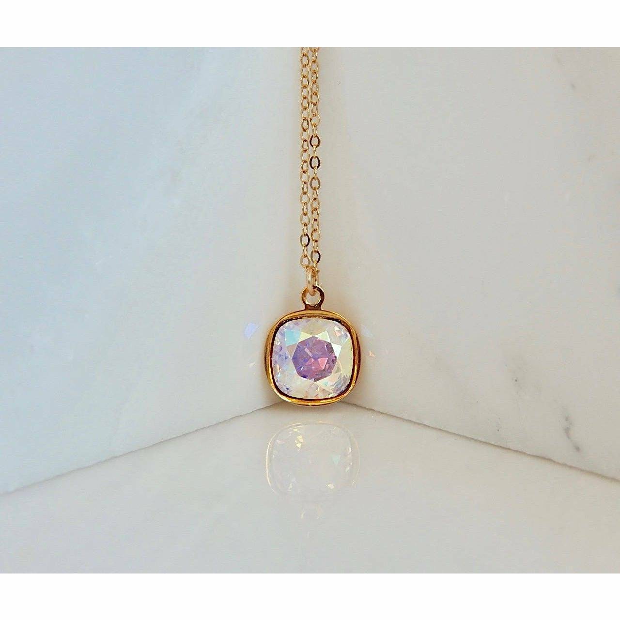 Rainbow square crystal necklace