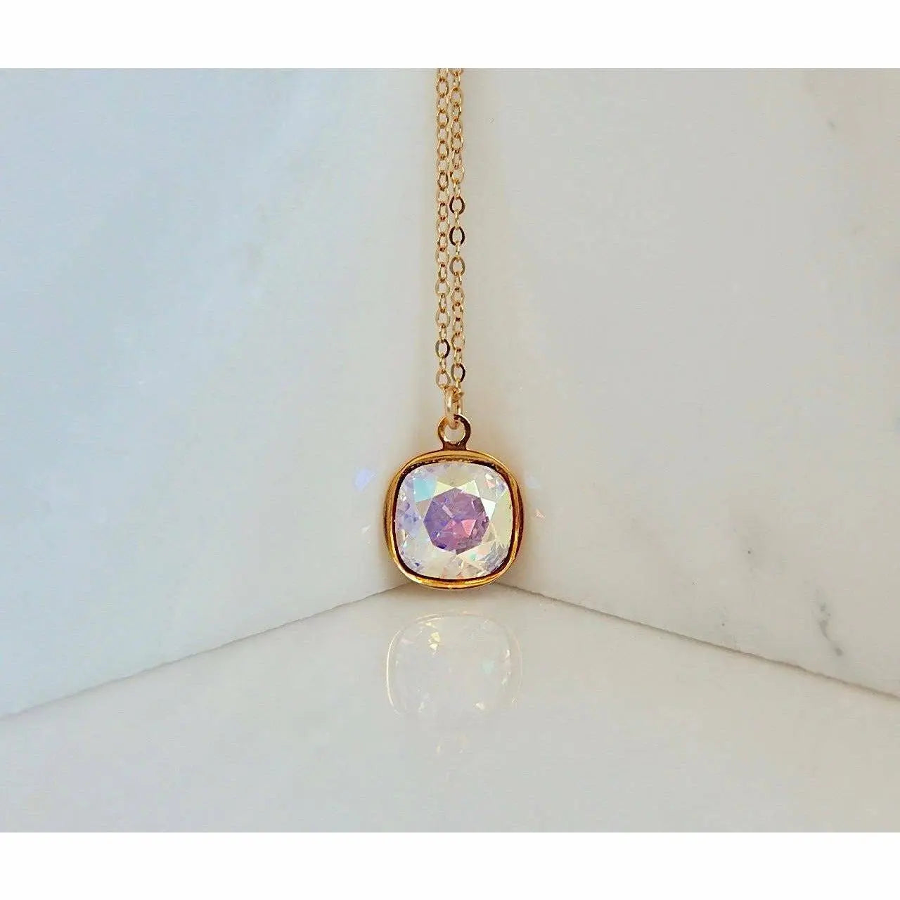 Rainbow square crystal necklace LoveYourBling