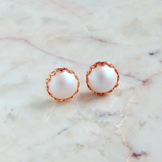 Rose gold pearl stud earrings LoveYourBling