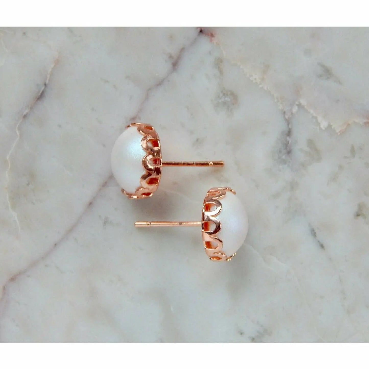 Rose gold pearl stud earrings LoveYourBling