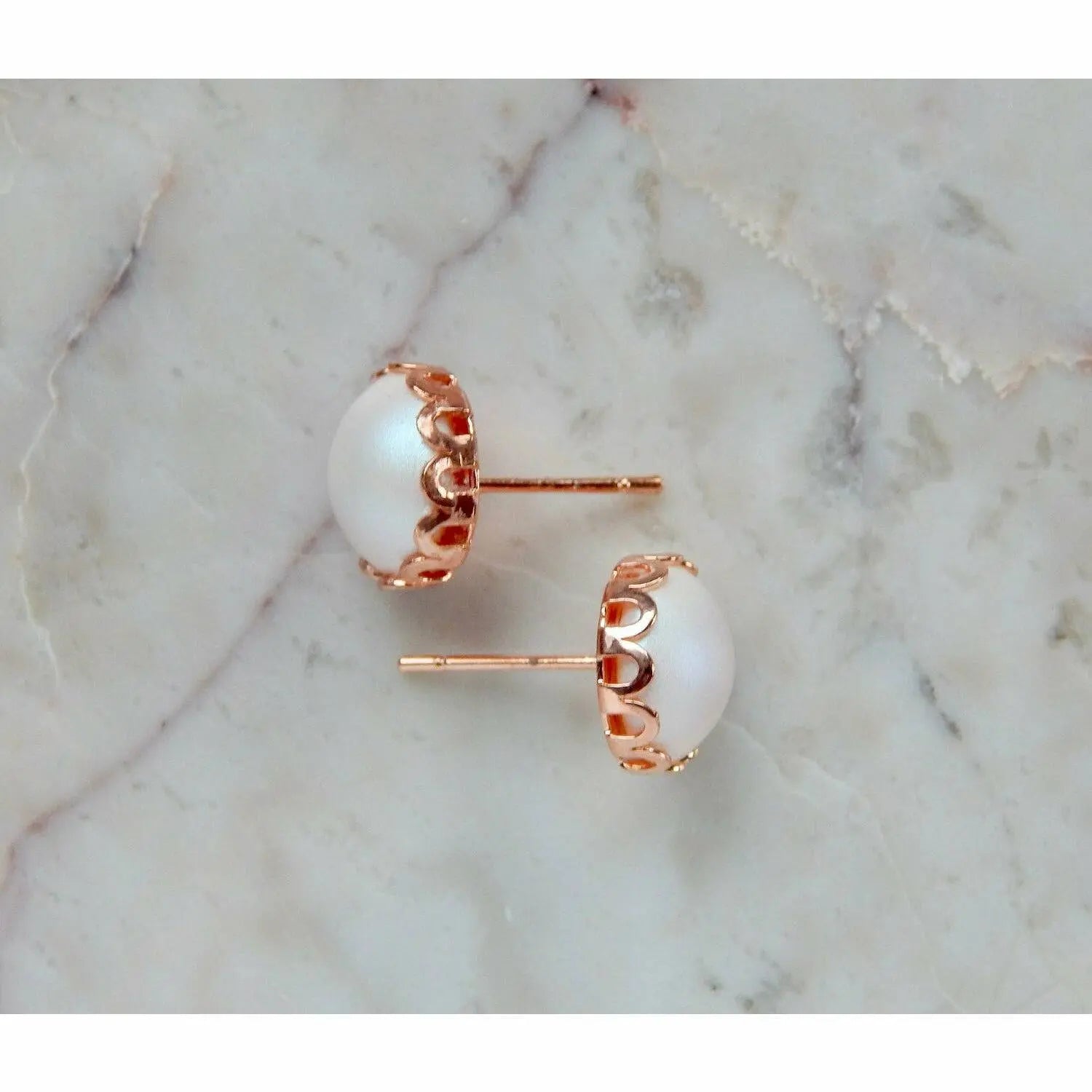 Rose gold pearl stud earrings LoveYourBling