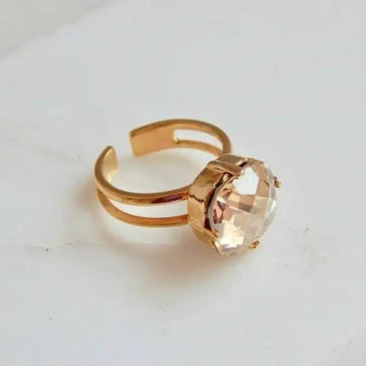 Gold crystal square stone ring LoveYourBling