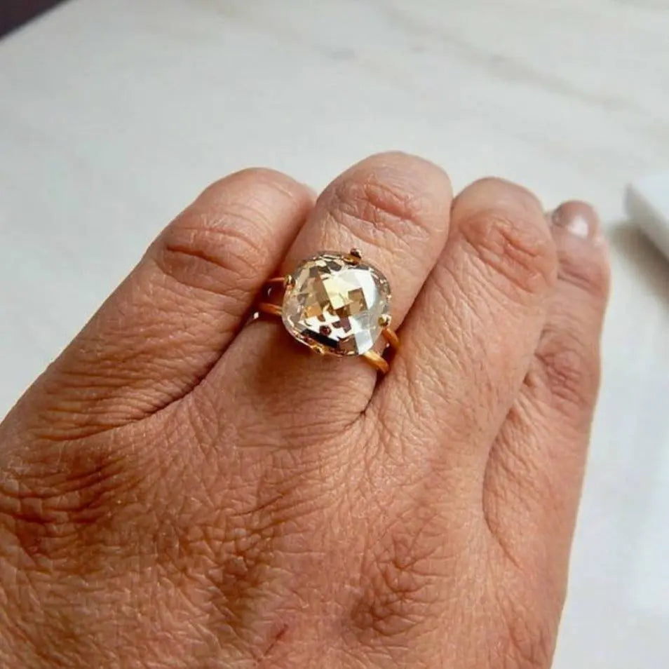Gold crystal square stone ring LoveYourBling