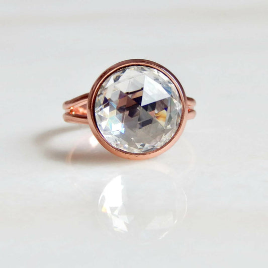 Clear crystal ring on rose gold