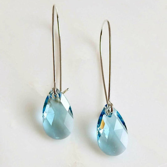 Long Aquamarine crystal earrings