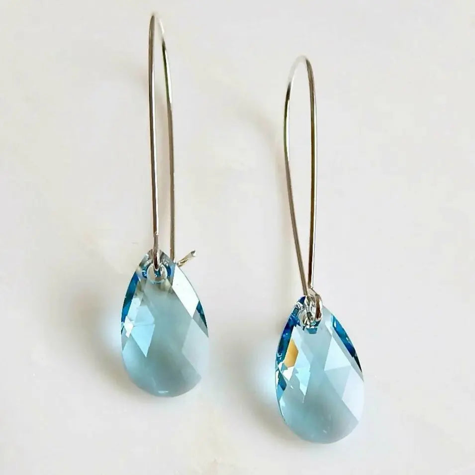 Long Aquamarine crystal earrings LoveYourBling
