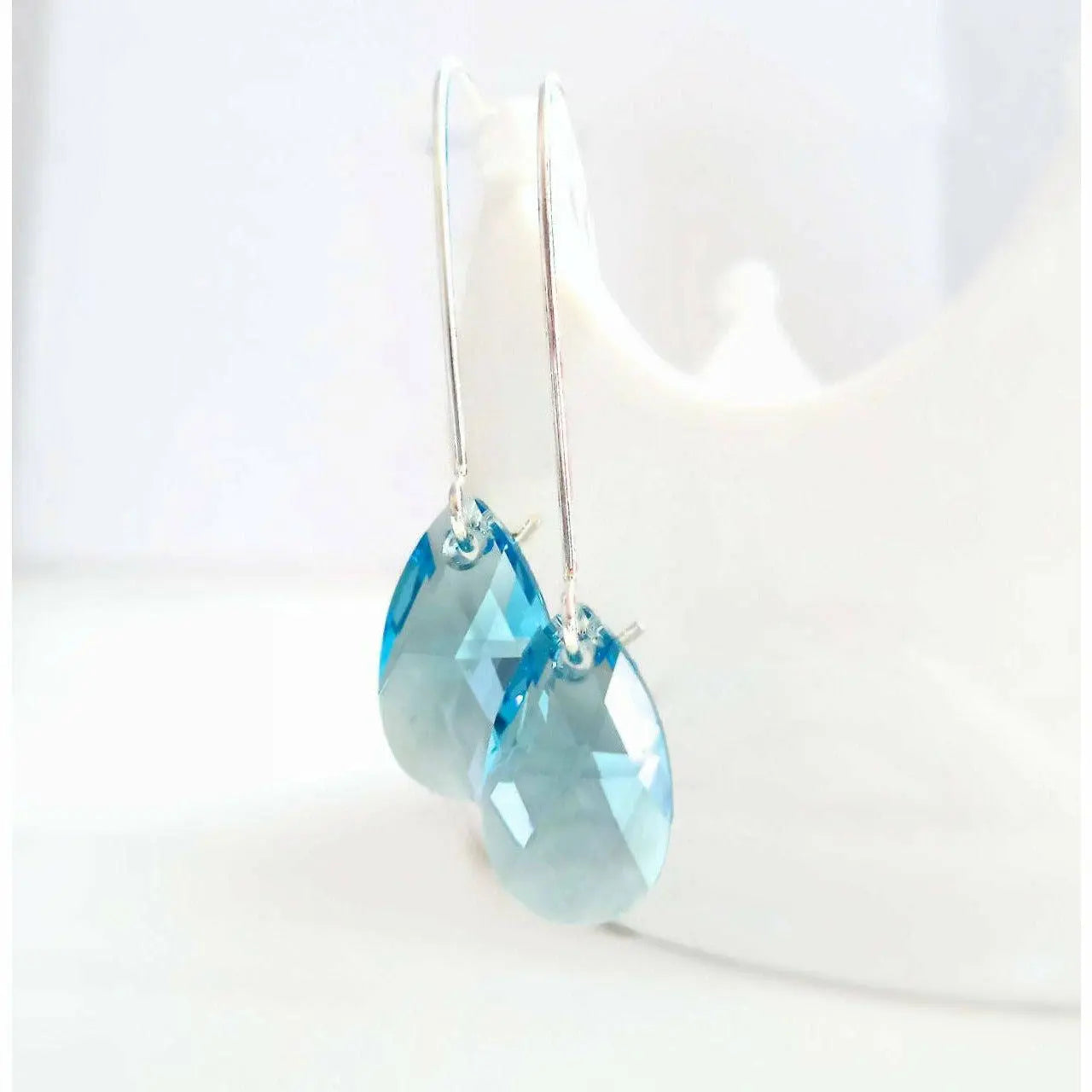 Long Aquamarine crystal earrings LoveYourBling