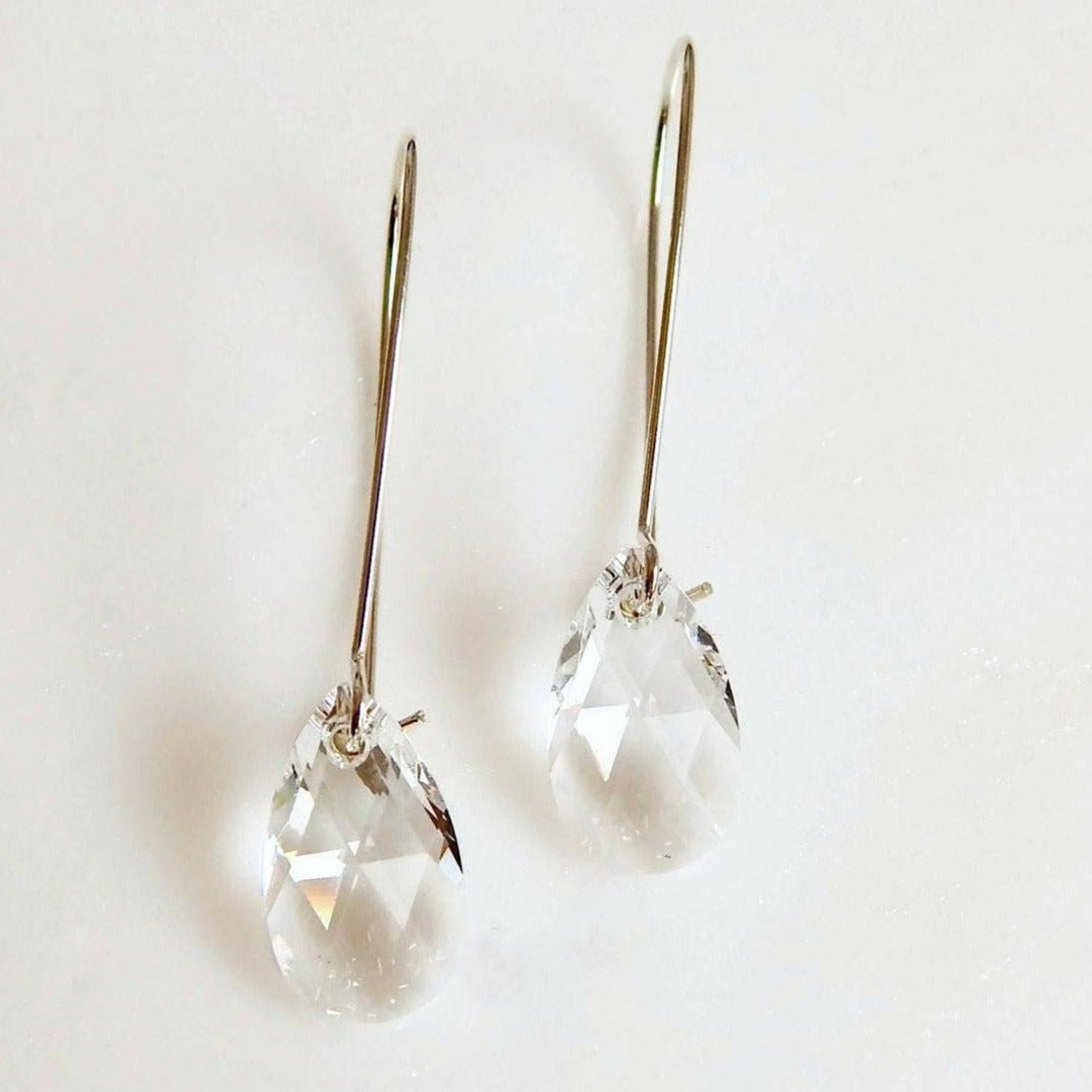 Long crystal teardrop earrings in clear