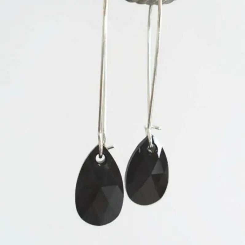 Long jet black crystal teardrop earrings LoveYourBling