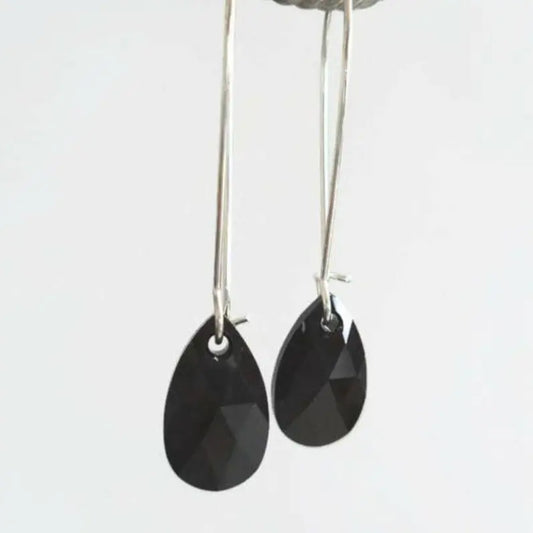 Long jet black crystal teardrop earrings LoveYourBling