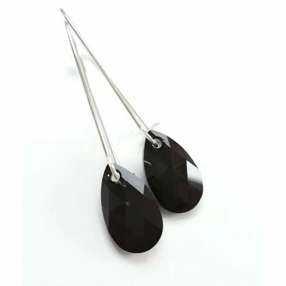 Long jet black crystal teardrop earrings LoveYourBling