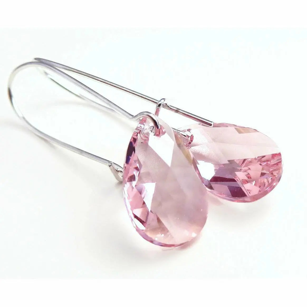Long pink crystal teardrop earrings LoveYourBling