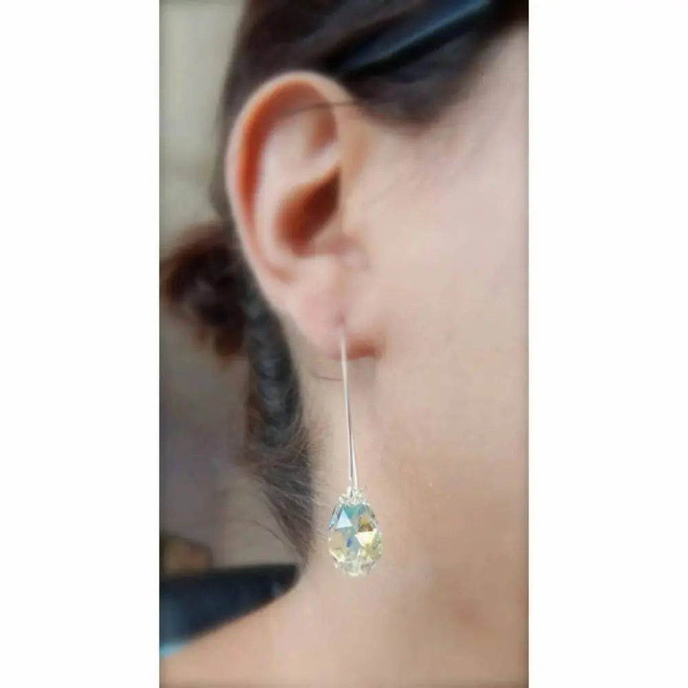 Long iridescent crystal teardrop earrings LoveYourBling