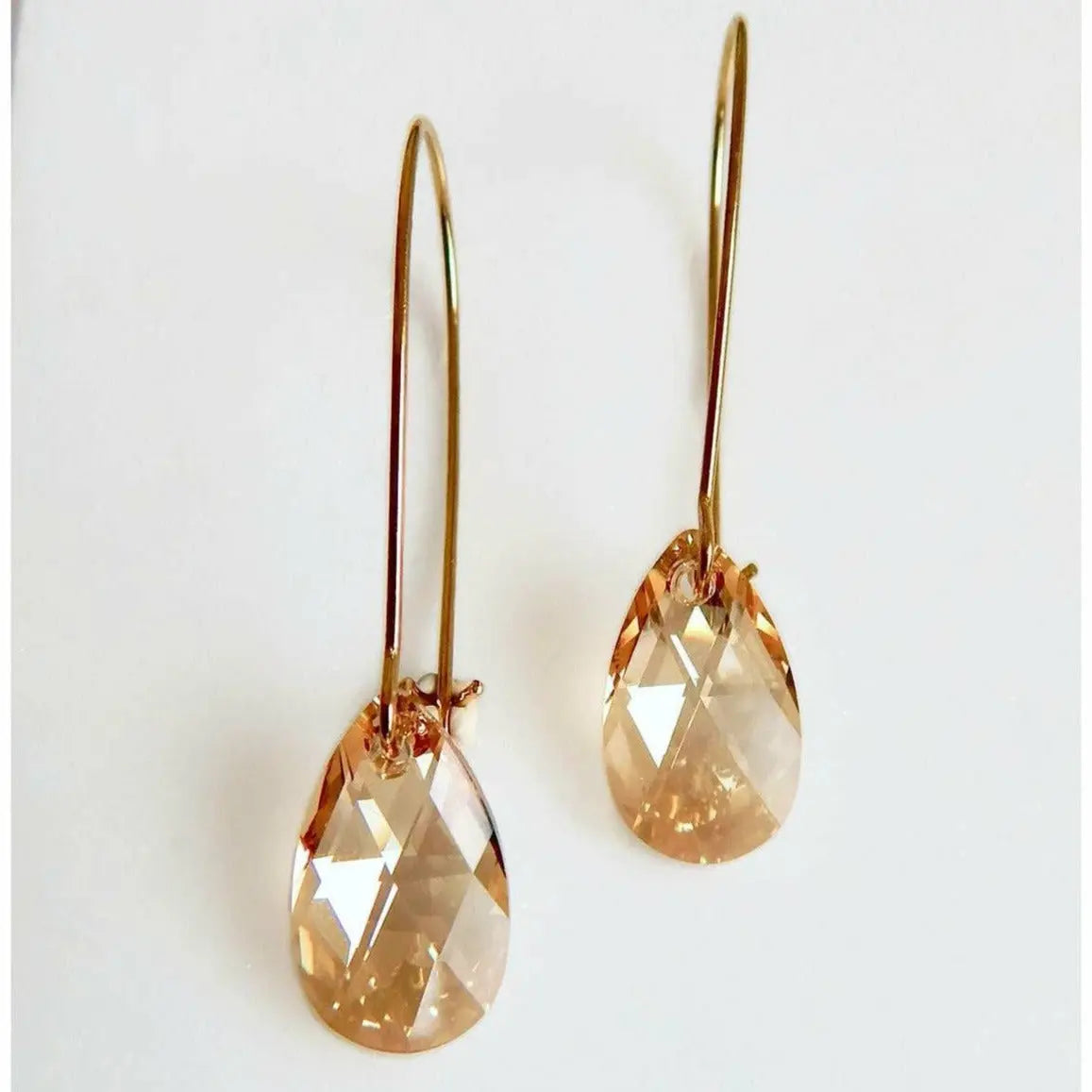 Long gold crystal pear teardrops earrings LoveYourBling