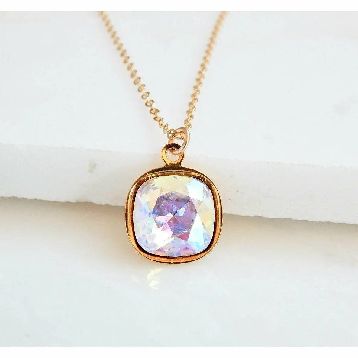 Rainbow square crystal necklace LoveYourBling