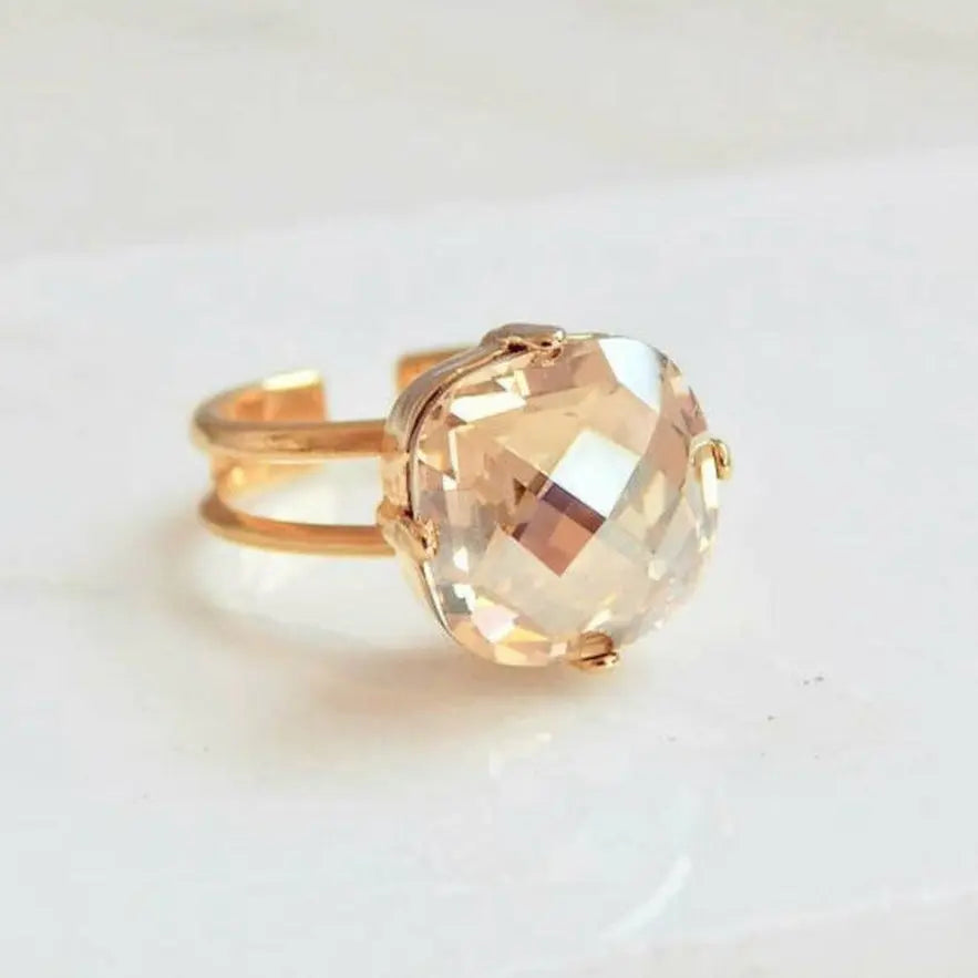 Gold crystal square stone ring LoveYourBling