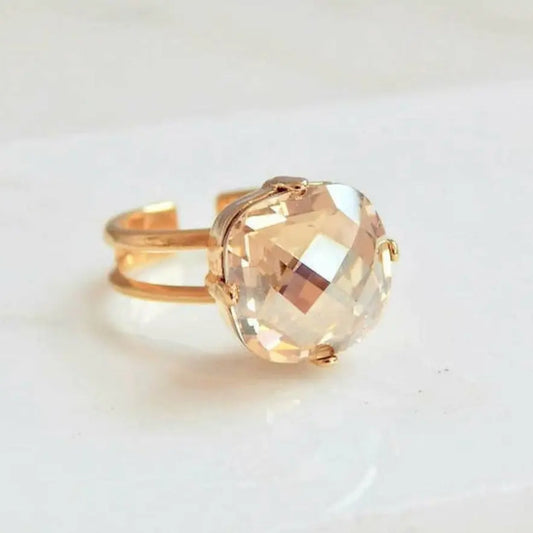Gold crystal square stone ring LoveYourBling