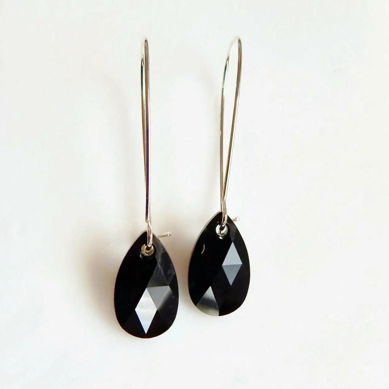 Long jet black crystal teardrop earrings LoveYourBling