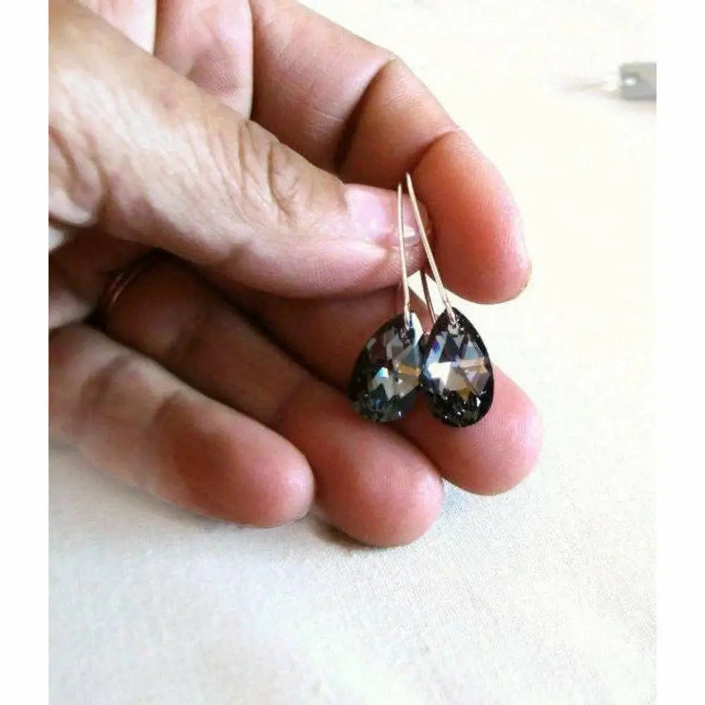Elegant Black Teardrop Swarovski Crystal Earrings – Black Diamond Statement Jewelry LoveYourBling