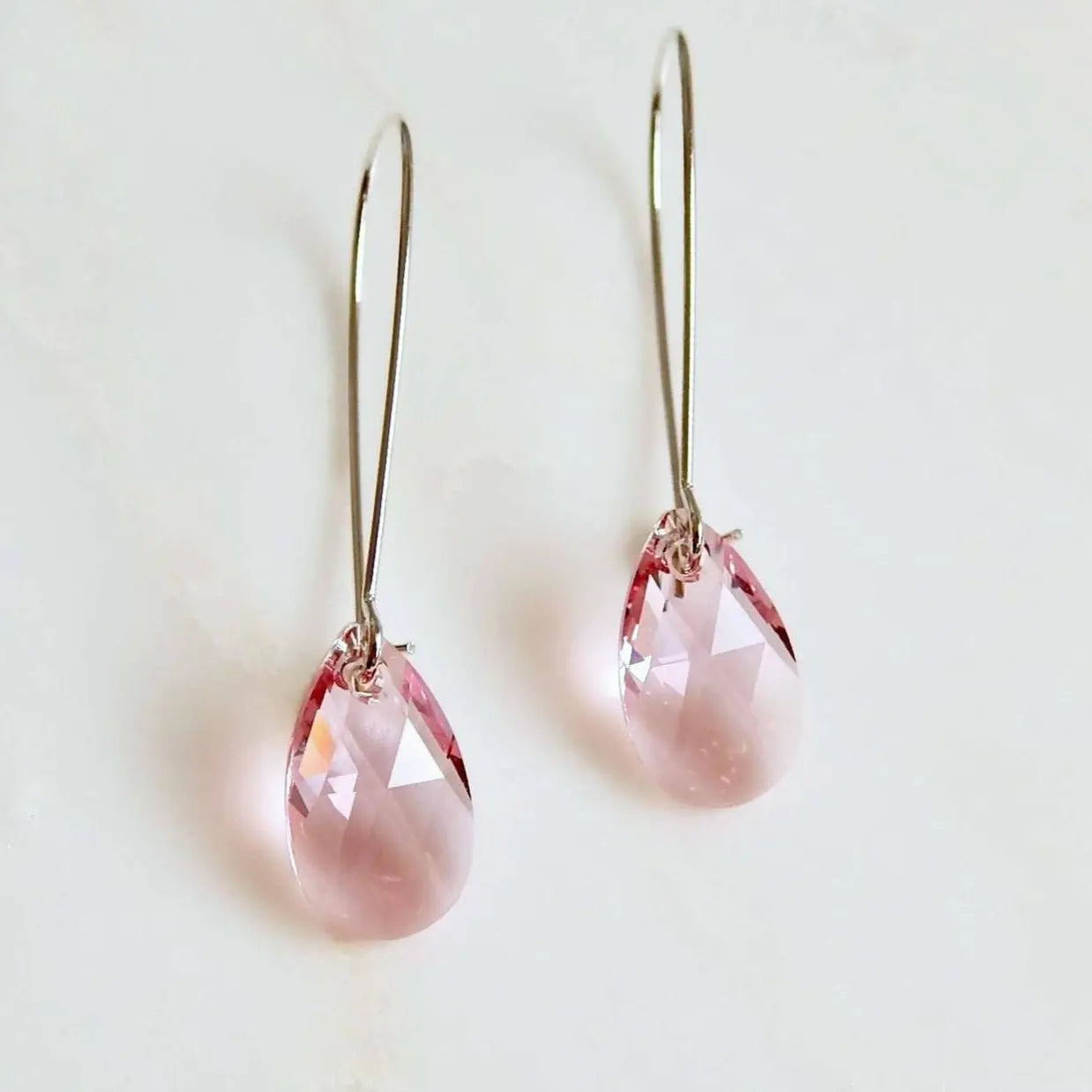 Long pink crystal teardrop earrings LoveYourBling