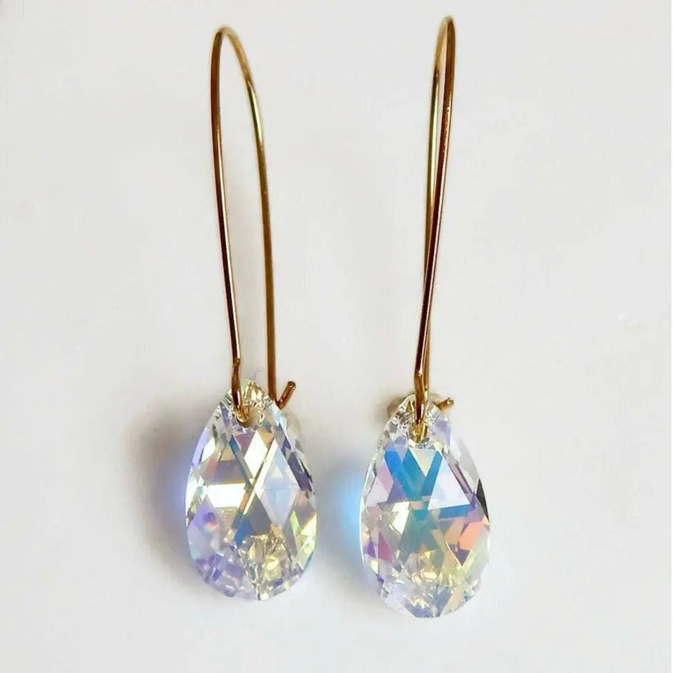 Long iridescent crystal teardrop earrings LoveYourBling