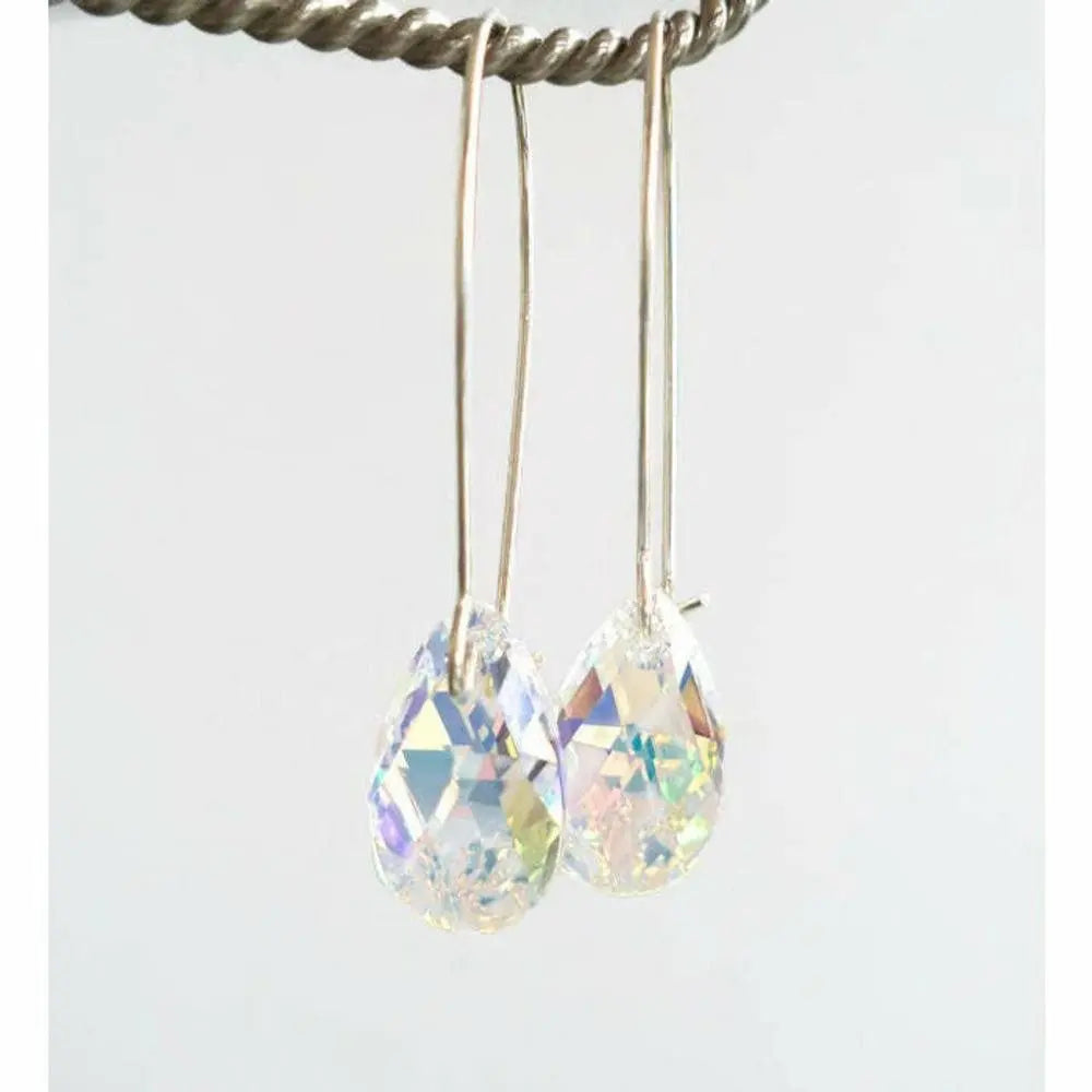 Long iridescent crystal teardrop earrings LoveYourBling