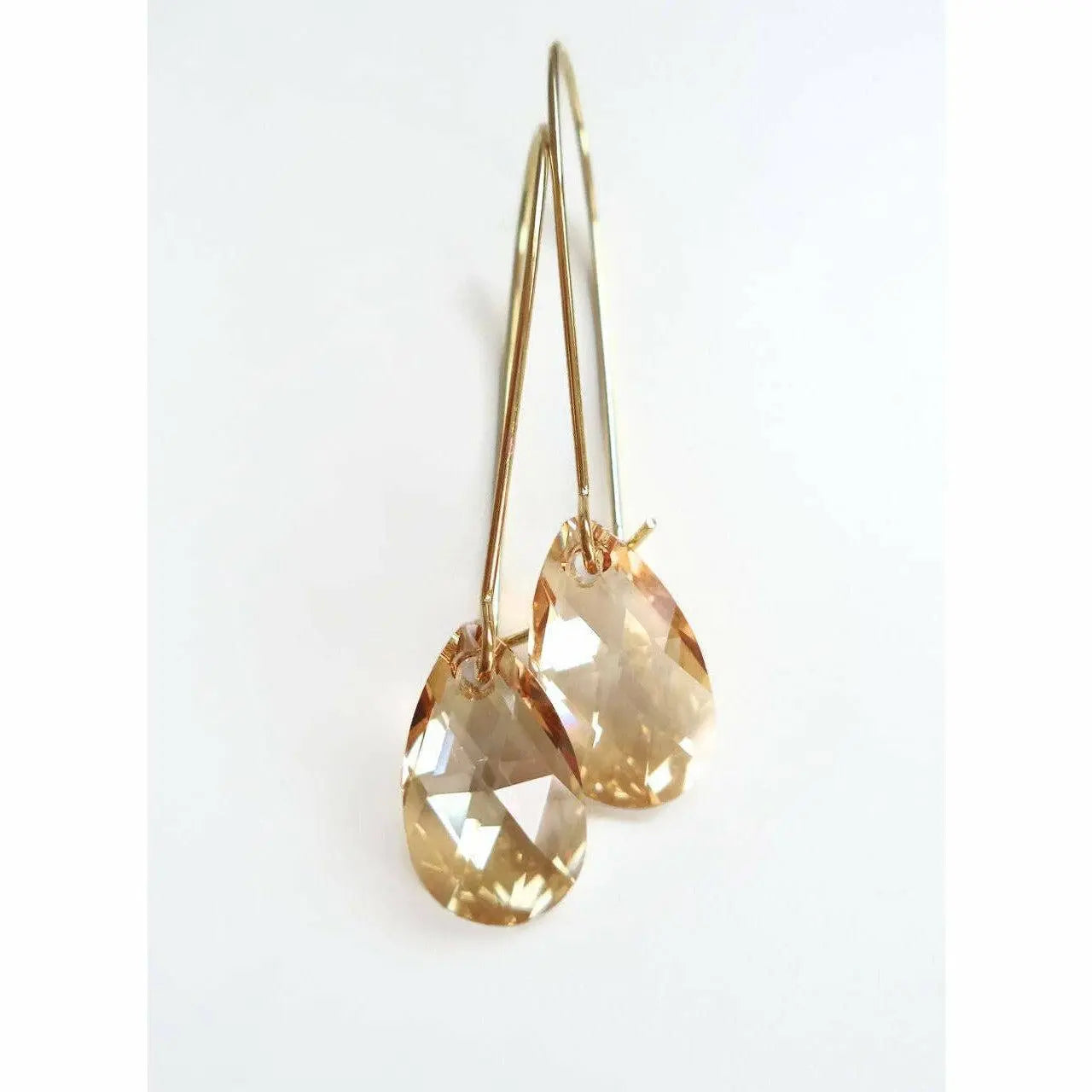 Long gold crystal pear teardrops earrings LoveYourBling