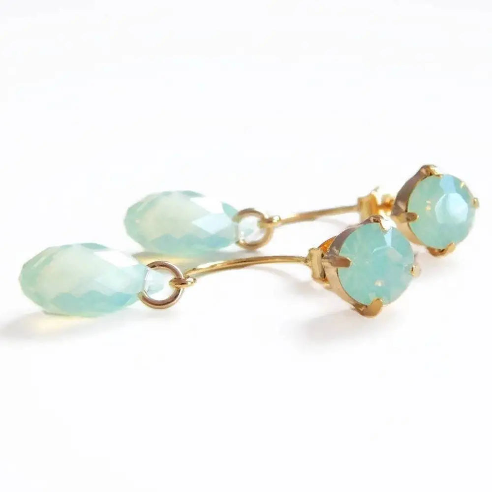 Sea foam green crystal ear jacket earrings LoveYourBling