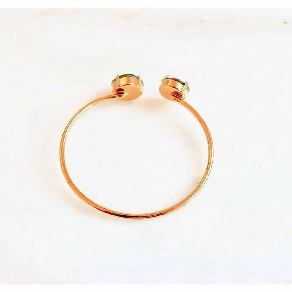 Gold open cuff bracelet in green crystal LoveYourBling